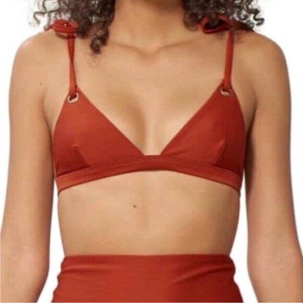 Mara Hoffman Ina Rust Red Ribbed Grommet Triangle Bikini Swimsuit Top Size XS